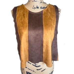 BROWN Faux Suede Scalloped Crop Top